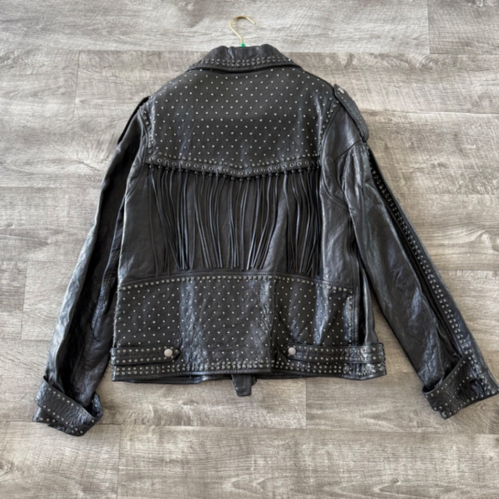 Valentino Studded Fringe Leather Biker Jacket - Picture 11 of 12